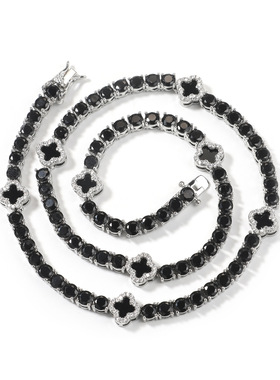 ICEJAG嘻哈银黑色插扣网球项链 四叶草网球项链 嘻哈项链