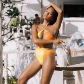 女挂脖扎染镂空泳装 连体泳衣 性感绑带海岛温泉 OceanMystery新款