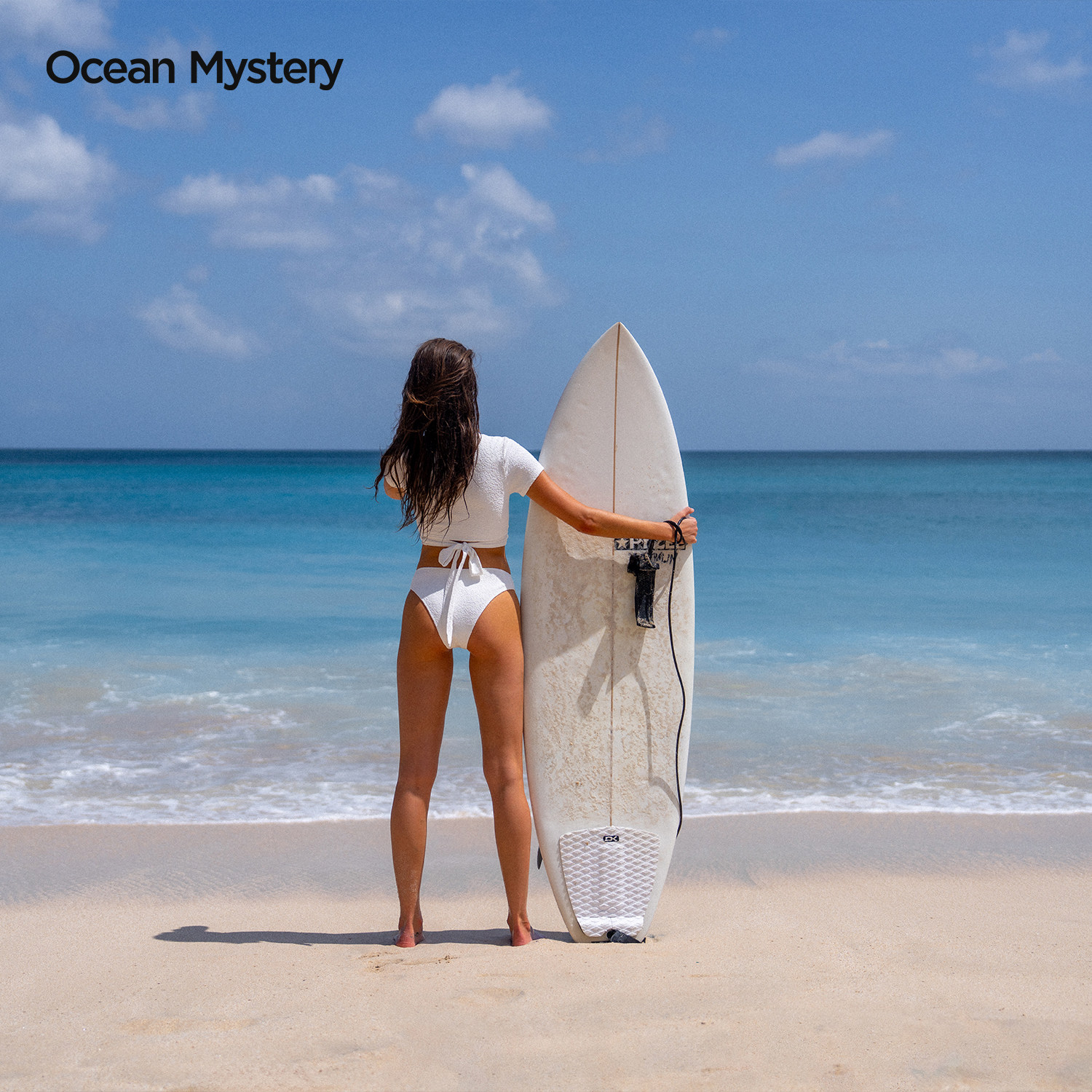 OceanMystery欧美高级白色肌理短袖交叉防晒显瘦冲浪分体泳衣