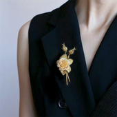MichaelMichaud黄玫瑰胸针女高端时尚 胸花配大衣别针奢华新年礼物