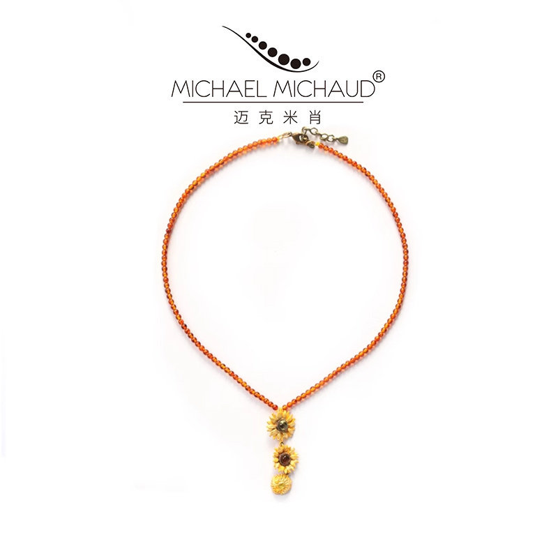 MichaelMichaud梵高向日葵珍珠项链小众设计锁骨链复古气质高级感