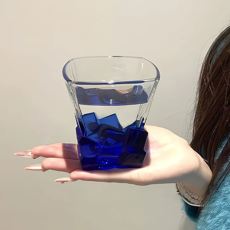 冰蓝冰块玻璃杯酒杯喝水咖啡杯女高颜值饮水杯高档小众高级感轻奢