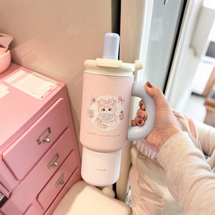 可爱猫咪保温杯手绘卡通冰霸杯316不锈钢保温杯茶水分离双饮水杯