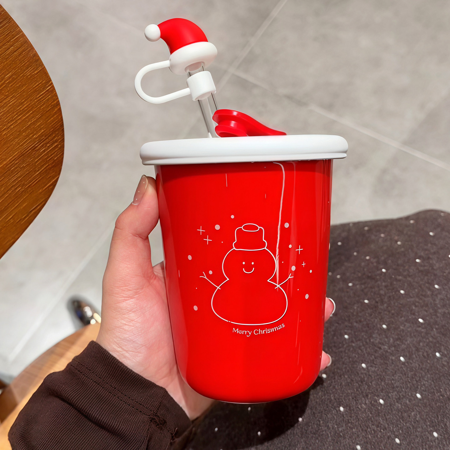 圣诞氛围感手握马克杯咖啡杯元旦新年红色过年大容量陶瓷拿铁杯