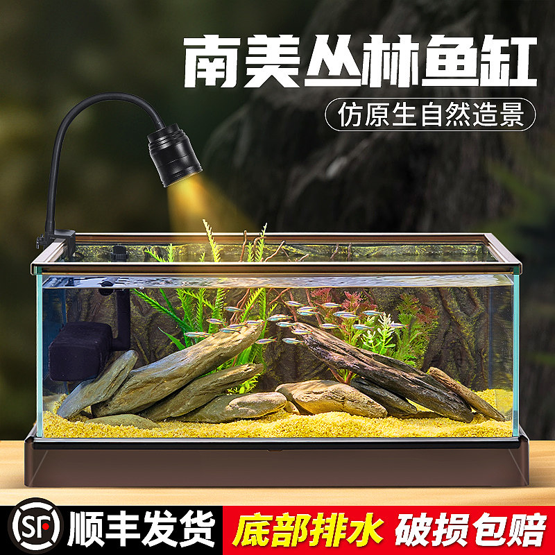 南美风溪流缸家用客厅小型超白玻璃鱼缸新款桌面造景水草生态鱼缸