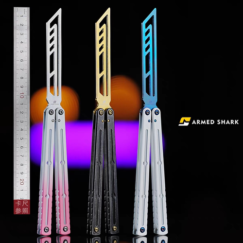 战鲨不锈钢海妖/钢妖蝴蝶刀新手入门训练折叠花式玩具安全未开刃