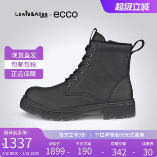 Ecco爱步女鞋2024冬季款加绒马丁靴黑色英伦风革新214723海外直邮