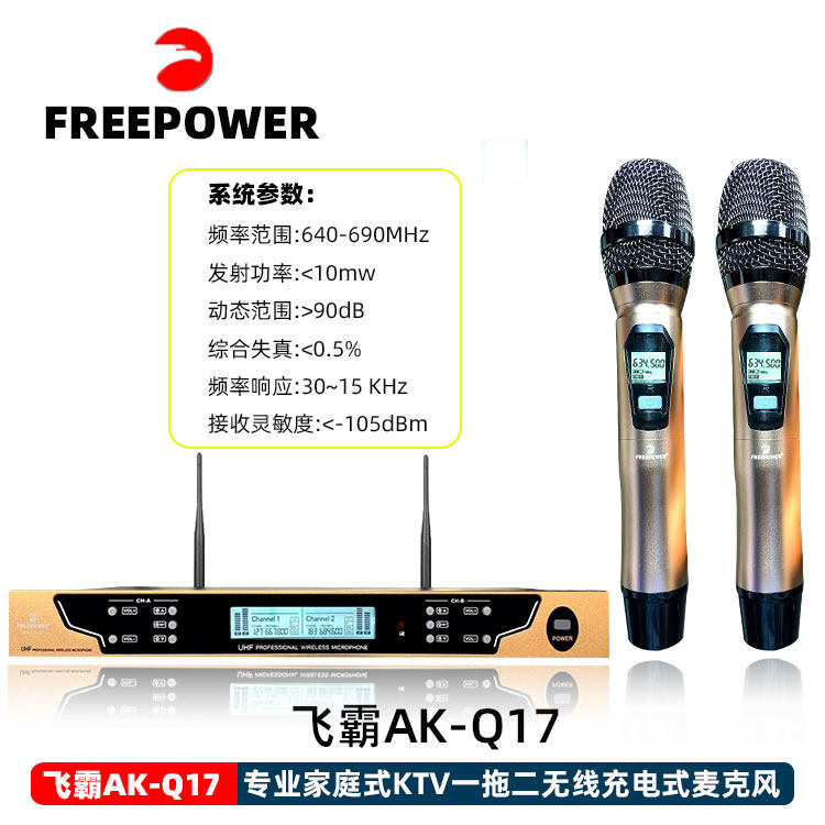 飞霸无线麦克风一拖二舞台KTV话筒AK-Q17卡拉OK抗干扰充电式话筒