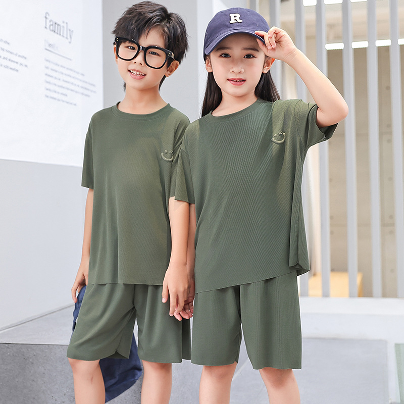 儿童睡衣冰丝男童短袖套装夏季薄款女童空调服中大童装小孩家居服