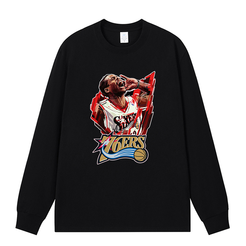 76人艾弗森球衣美式篮球投篮训练T恤男长袖运动健身重磅直喷印花