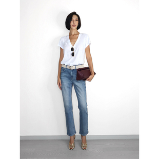 【5折】九分小烟管裤蓝色牛仔裤女复古中腰法棍裤显瘦百搭裤子