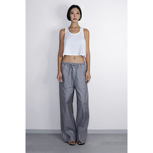 设计感条纹抽绳宽松西装 夏季 休闲裤 女薄款 裤 垂感阔腿裤 5折