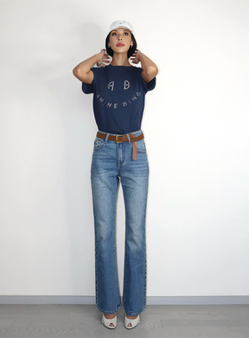 VanessaLab 自留显腿直新款复古蓝波嬉风牛仔裤女四季直筒休闲裤