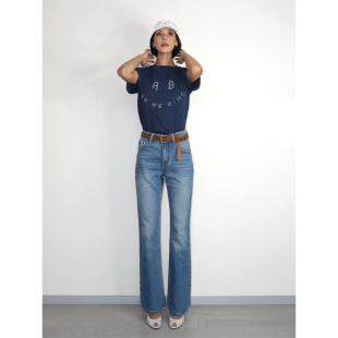 VanessaLab 自留显腿直新款复古蓝波嬉风牛仔裤女四季直筒休闲裤