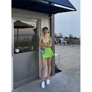 设计感露背绑带短裙 绿色缎面蕾丝连衣裙子女夏季 VanessaLab 夏季