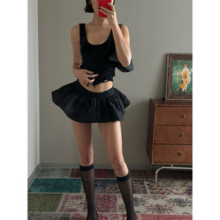 VanessaLab 显瘦花苞泡泡半身短裙女设计褶皱低腰立体a字防走光裙