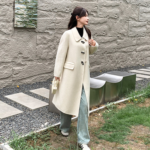 白色65%澳毛羊毛呢大衣外套2C291-Y1322-P285-K3699大货已出