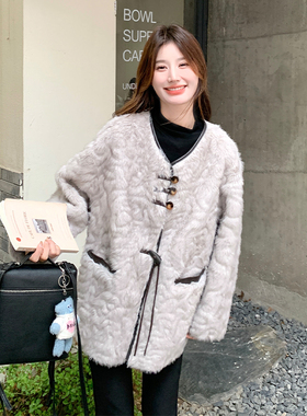 现货！爆款冬装 休闲灰色皮毛一体外套2C056-6837-P195控288