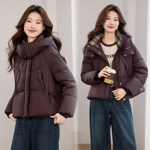 新款 25冬装 90绒格子拼接泡芙柔暖锁温羽绒服女 2D044 衣珂纱朗