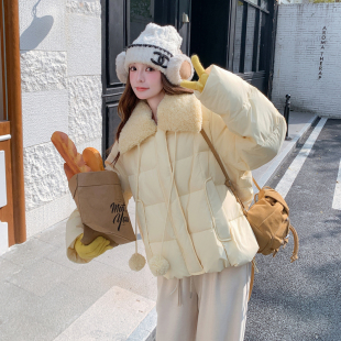 P315 欧货羊羔毛拼接毛领可脱卸90绒羽绒服2D045 K458 数据款