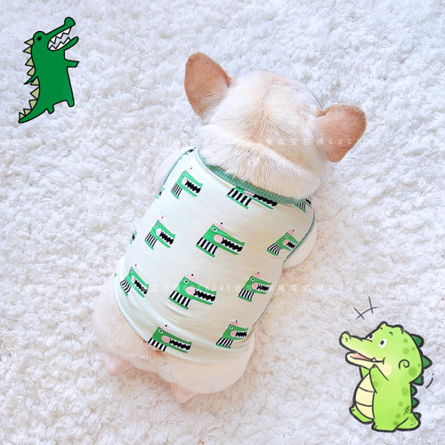 法斗衣服夏季薄款狗狗背心棉弹力卡通胖狗巴哥犬衣服凉爽小鳄鱼