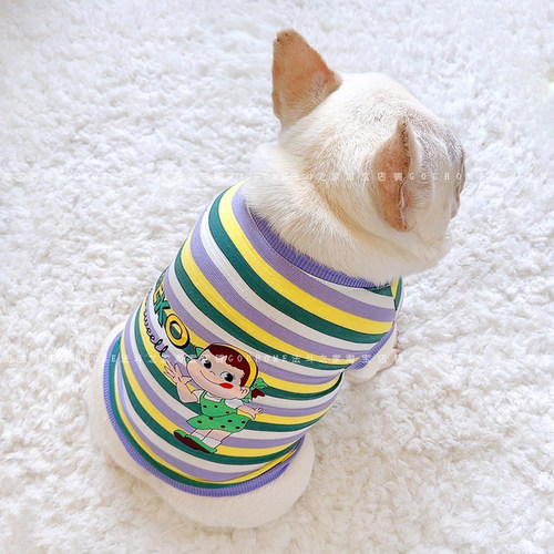 狗衣服春秋款防掉毛棉卡通条纹胖狗法斗犬巴哥犬可爱背心保暖