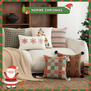 圣诞抱枕组合节日氛围装饰客厅沙发靠垫套雪花圣诞树图案腰枕靠枕