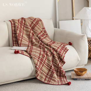 圣诞毛毯红色格子保暖沙发盖毯午睡新年春节装饰午休毯披肩毯子