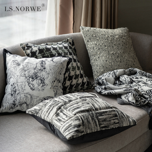 抱枕现代简约黑白灰高级感枕套酒店样板间客厅沙发靠枕组床头靠垫