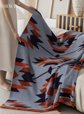 NORWE北欧风半边绒毯蓝色几何圣诞秋冬毛毯空调毯盖腿毯沙发毯子