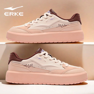 鸿星尔克女鞋软底春季新款轻便厚底增高休闲鞋女款皮面百搭运动鞋