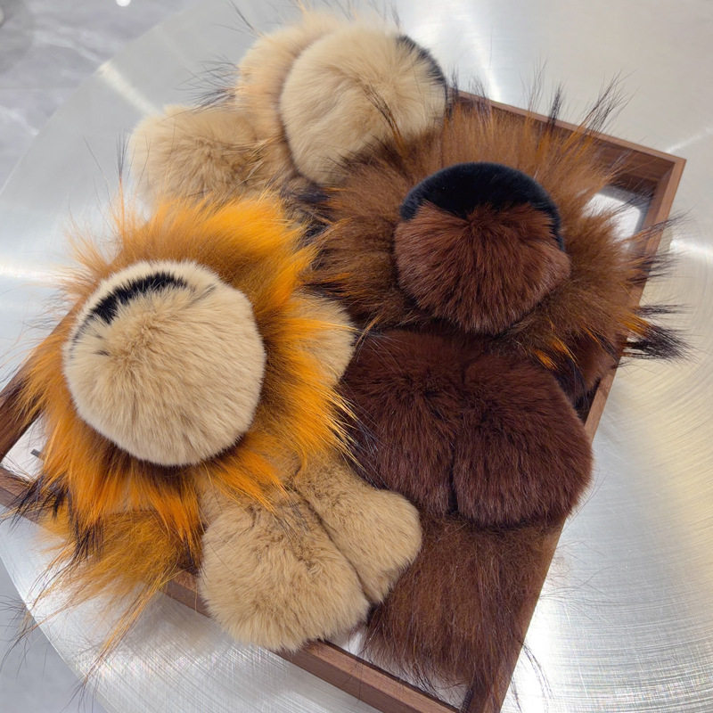 可爱小狮子毛绒包包挂件真狐狸毛獭兔毛创意车挂件百搭钥匙扣挂饰