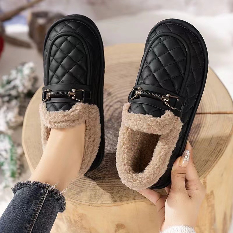 【XY-菱形豆豆女鞋】冬季新款保暖女棉鞋防滑耐磨舒适软底加绒棉