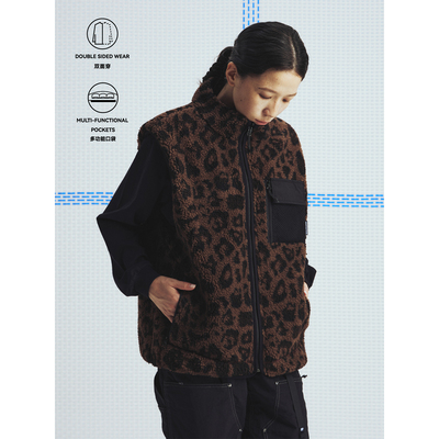 高山热豹纹迷彩双面穿羊羔绒马甲