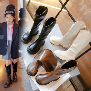 儿童皮靴2025春秋新款女童韩版休闲骑士靴小女孩高筒薄款马丁靴子