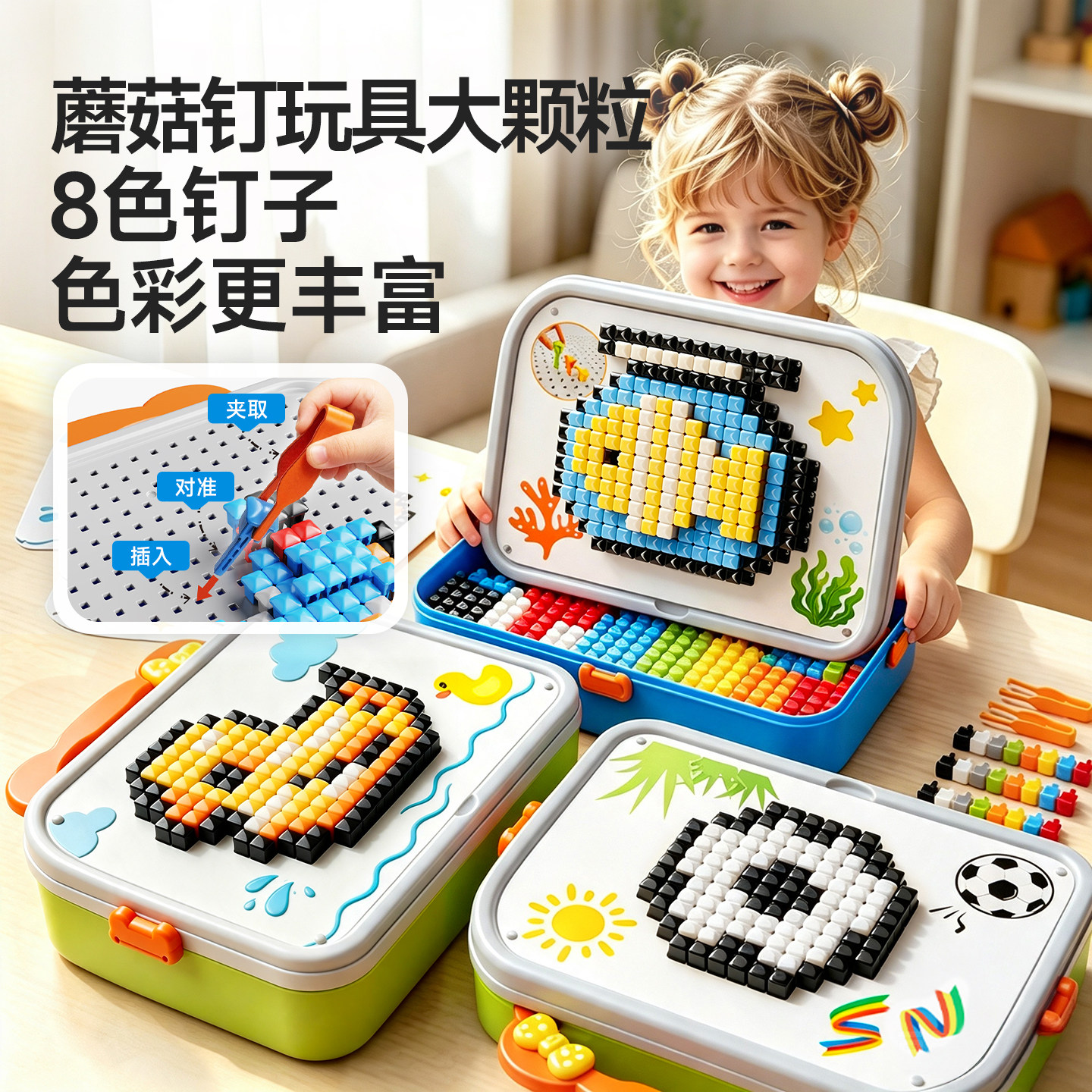 蘑菇钉益智玩具大颗粒3D立体创意拼图DIY拼装专注力训练儿童拼豆