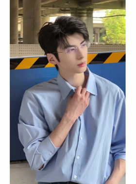 有货DC23P30潮流慵懒百搭新款日系天蓝色衬衫男长袖痞帅