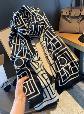 【正品】Coor Koor韩版字母设计款百搭拼色双面羊绒围巾两用保暖