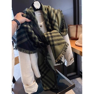 【正品】Coor Koor黑绿格子围巾女秋冬季明星同款羊绒保暖披肩围