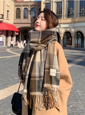 Coor Koor新款美拉德围巾女韩版百搭高级格子披肩情侣围脖保暖
