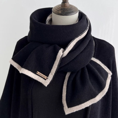 【正品】Coor Koor纯羊绒边框拼色小围巾黑色基础款轻薄不压脖子