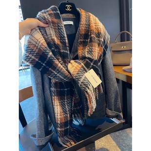 【正品】Coor Koor冬季羊绒暖咖黑格子围巾女韩系氛围感显白围脖