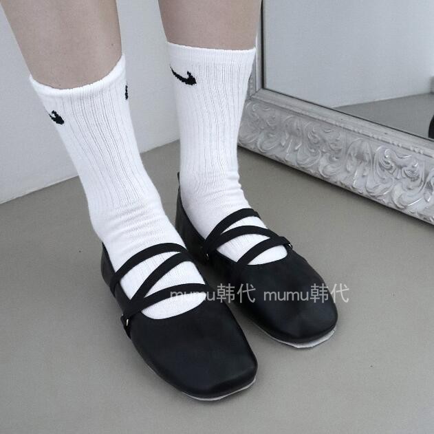 mumu韩版交叉带平底玛丽珍芭蕾鞋