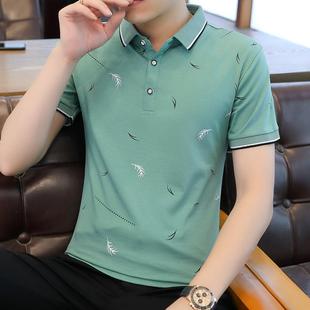 新款 T恤男有带领休闲印花潮流Polo衫 夏季 短袖 上衣服 纯棉半袖 薄款