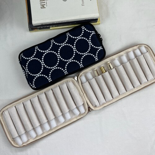 布邑适用Sailor写乐 mini万宝龙短钢笔保护套笔袋蓝色圆圈拉链包