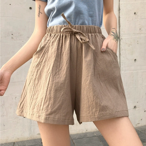 Спортивные шорты, летние тонкие штаны для отдыха, из хлопка и льна, в корейском стиле, высокая талия, свободный крой