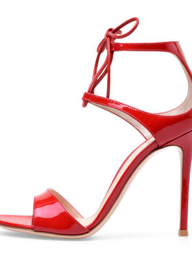 欧美女士红色漆皮超高跟包跟凉鞋晚宴鞋成都时装女鞋时装凉鞋纯色