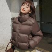 新款 2025秋冬加厚羽绒服女短款 立领小个子面包服白鸭绒欧美外套潮