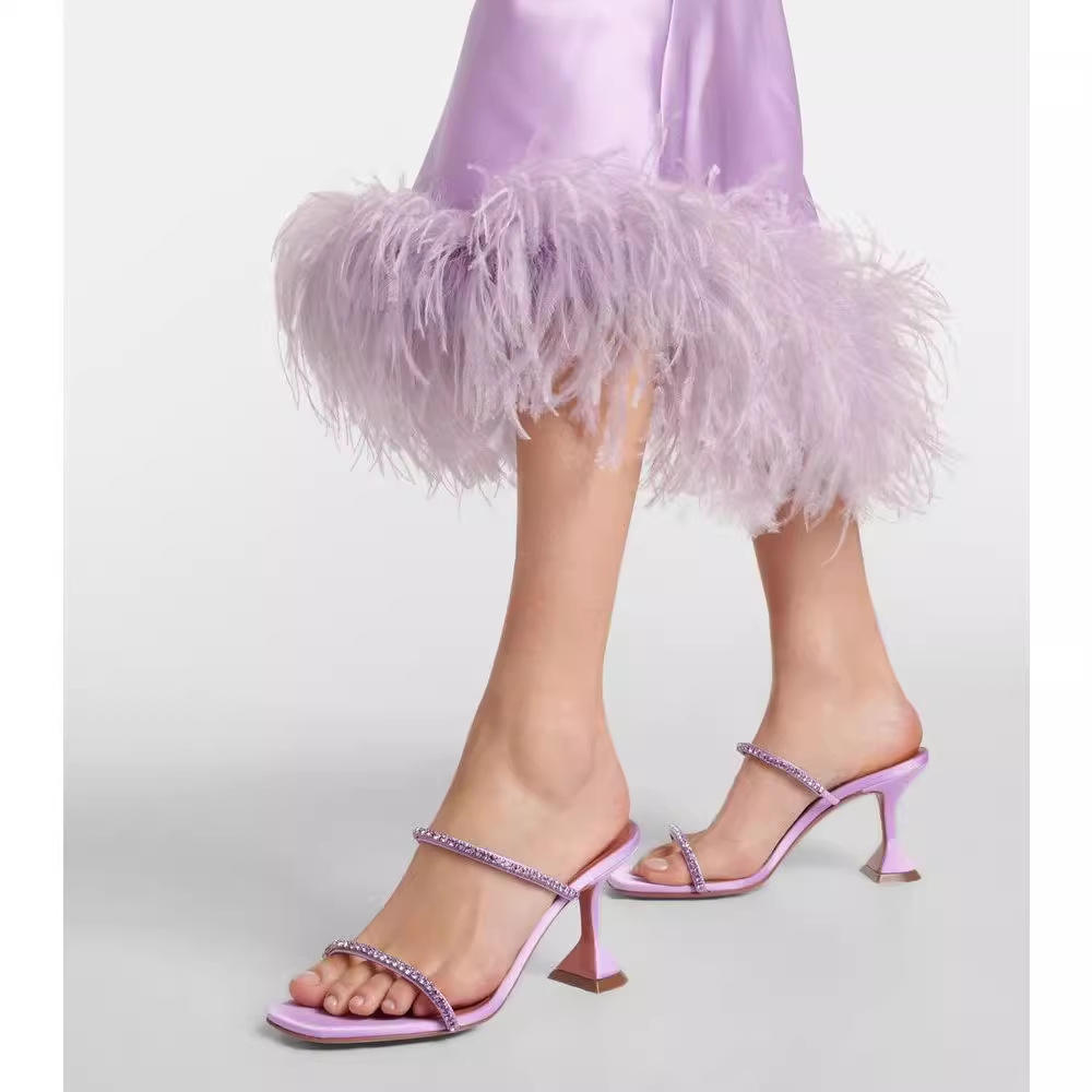 2024外贸方头高跟水晶彩钻闪钻跟绝美酒杯跟大码凉鞋女橡胶XY6990