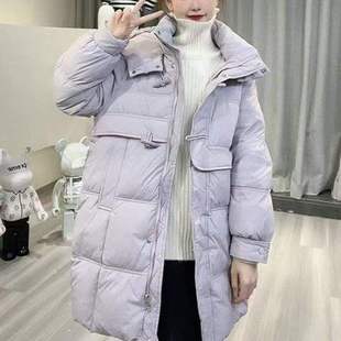 25秋冬白鸭绒韩国东大门牛角扣羽绒服女中长款甜美洋气外套潮长袖